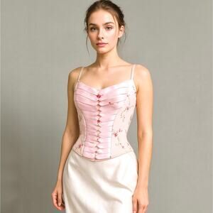 Cacique Black and Gold Lace Bustier Corset Bra‎ Top Size 38C Velvet Trim Goth